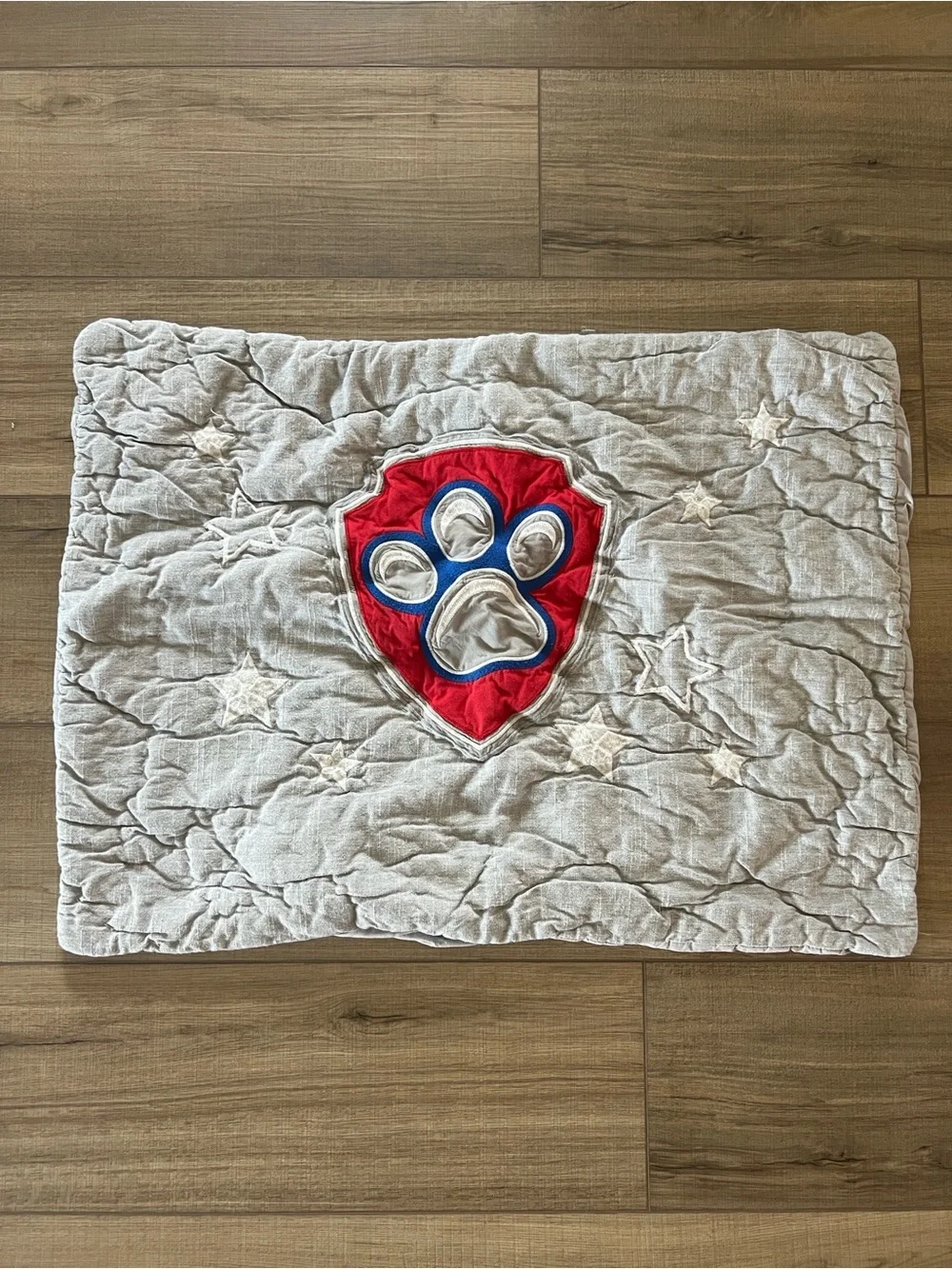 Pottery Barn Kids Gray Pillowcase with Red and Blue Paw Patrol Shield